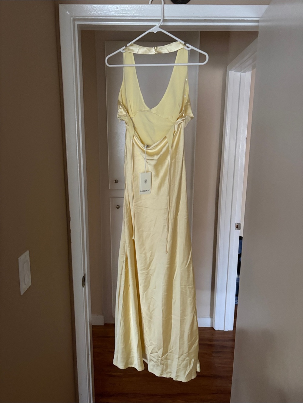 Peppermayo Halter Mesh Panel Maxi Dress in Pale Yellow - Picture 4 of 5